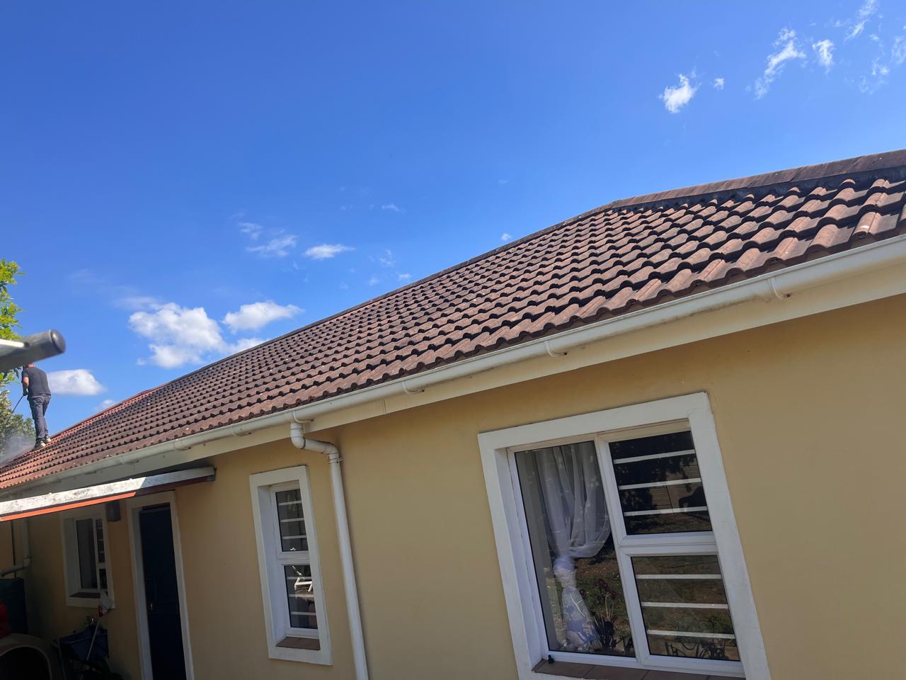 Roof cleaning in progress — treatment applied
